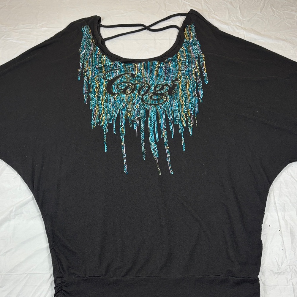 COOGI Black Top with Blue and Gold Beading
